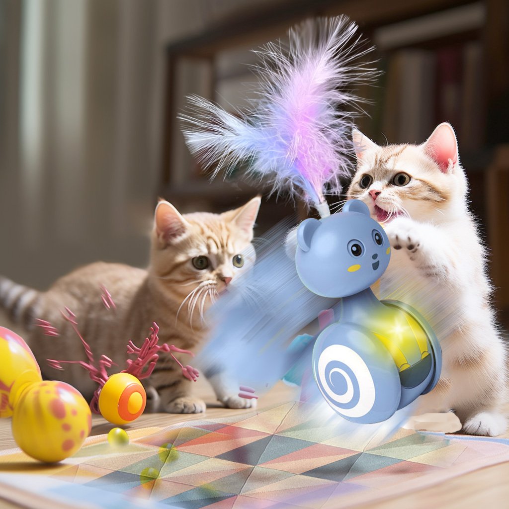 Funny Table Tennis Cat Toy Tumbler Feather Teaser for Kittens Self-Hi Relieving Stuffy Artifact Exercise Wheels Pet Supplies