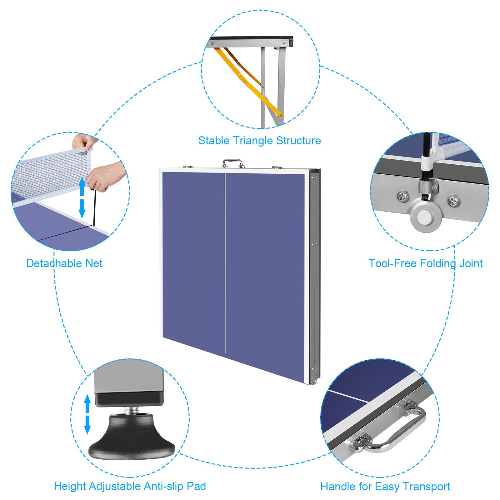 Mini Foldable Table Tennis Table With Quick Clamp Ping Pong Net