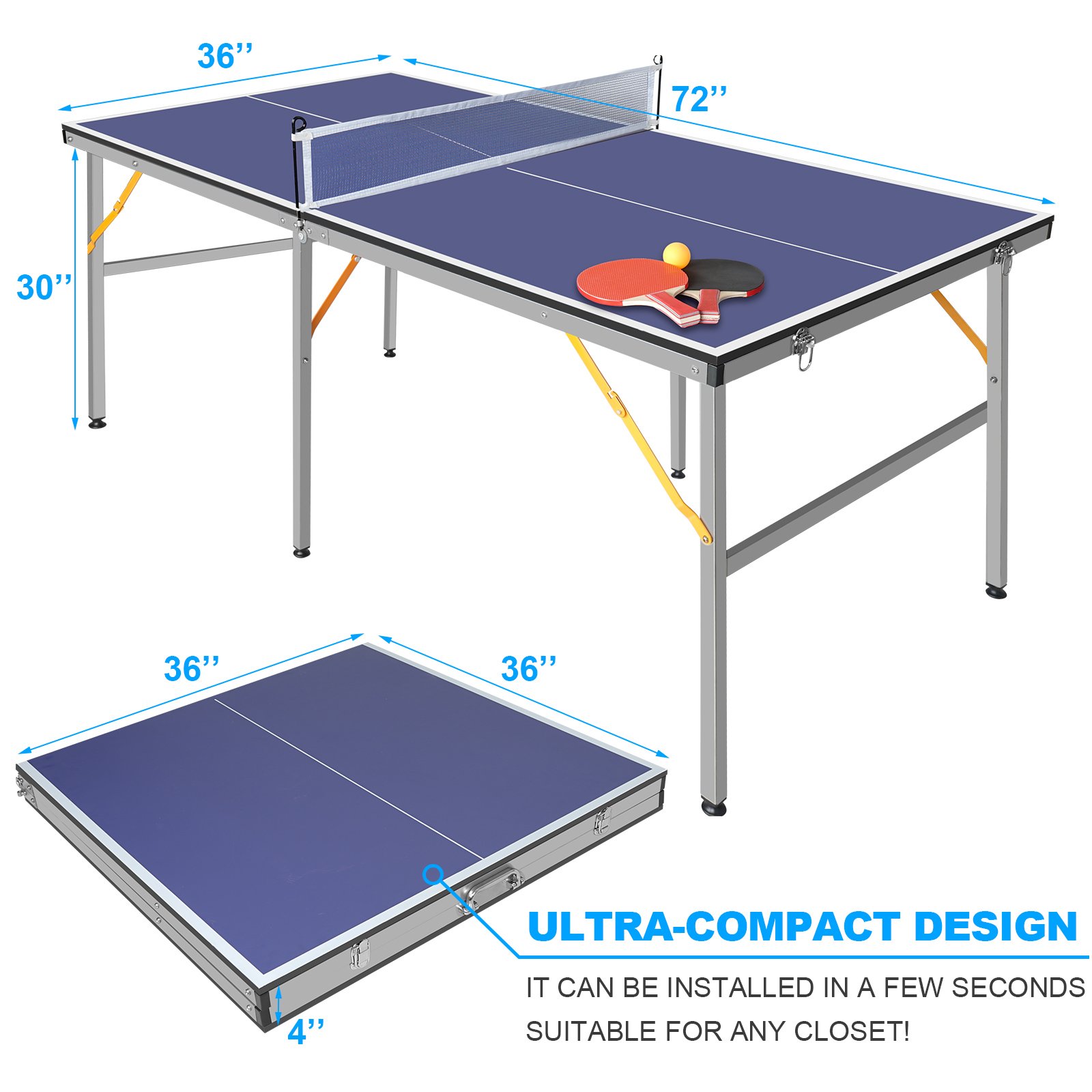 Mini Foldable Table Tennis Table With Quick Clamp Ping Pong Net