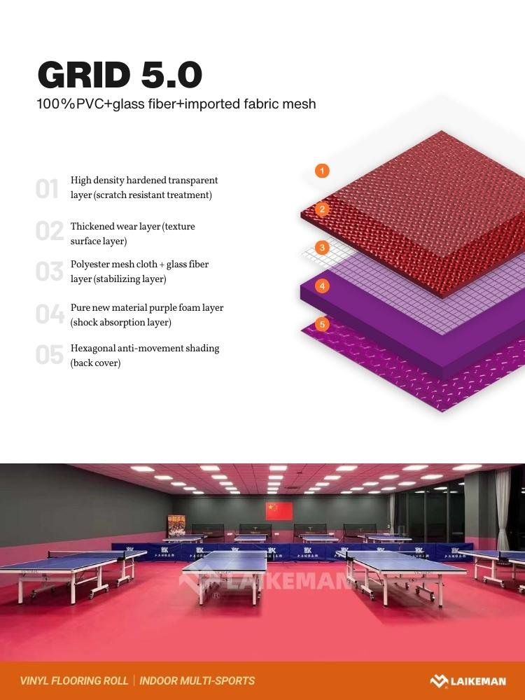Laikeman Factory wholesale high-quality sports floor sheet for indoor table tennis court flooring vinyl