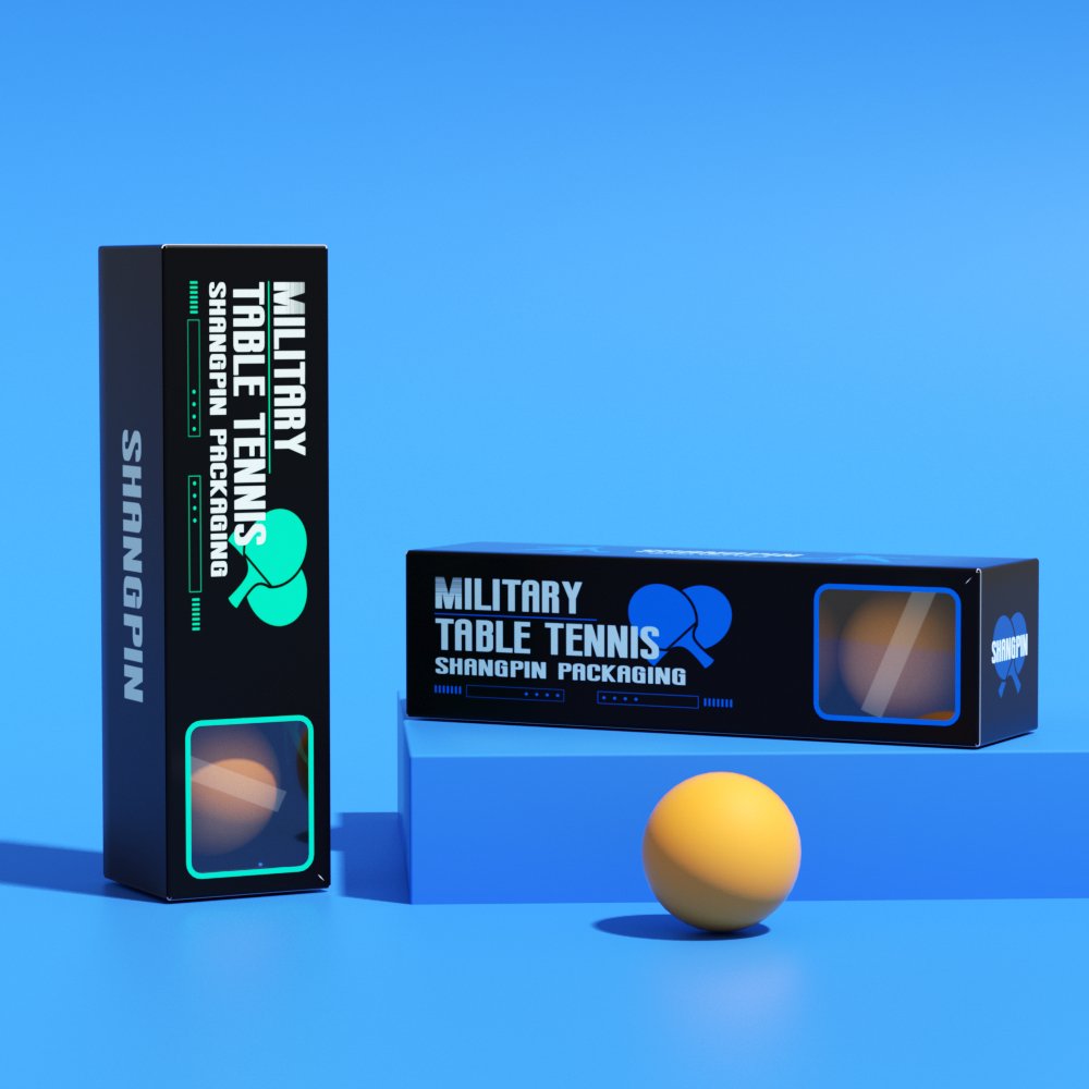Custom Printing Sport Ping-pong Ball Paper Box Rectangle Fold-able Matt-Lamination Table Tennis Packaging Box With Window