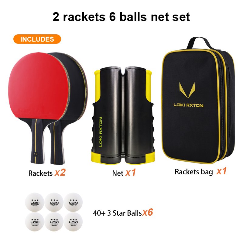 LOKI Rxton Portable table tennis Set 2 Racket 6 Ball Professional table tennis Racket With Double Zipper Case