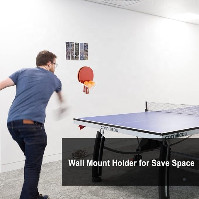 2pcs Ping Pong Paddle Rack Wall Mount Shelf Holder Racket Display Stand Table Tennis Paddle Balls Storage Game Recreation Room