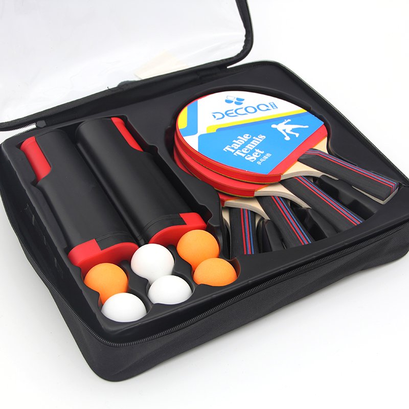 Professional Wood Table Tennis Racket Ping Pong Bat Set 4 Balls & Portable Net