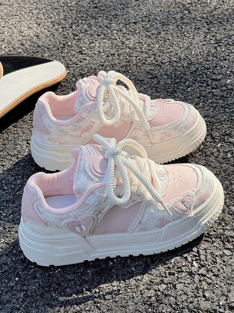autumn white-shoe girls with chics with skirts and shoes with 2024 new high-floor sports and leisure shoes