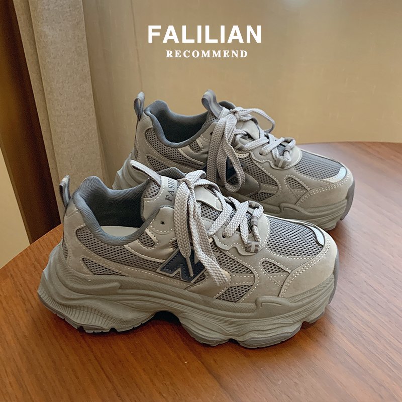 The grey old man's shoes and girls' shoes, 2024 new, spring and autumn, with high-heavy hiking sneakers