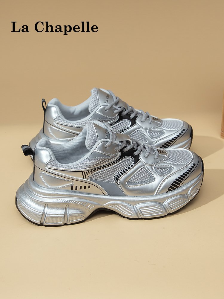 Rachel's big, silver old man's shoes, 2024 spring and autumn's new soft net running shoes