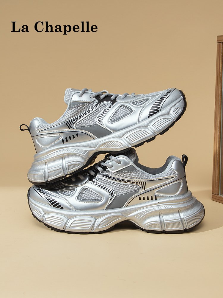 Rachel's big, silver old man's shoes, 2024 spring and autumn's new soft net running shoes