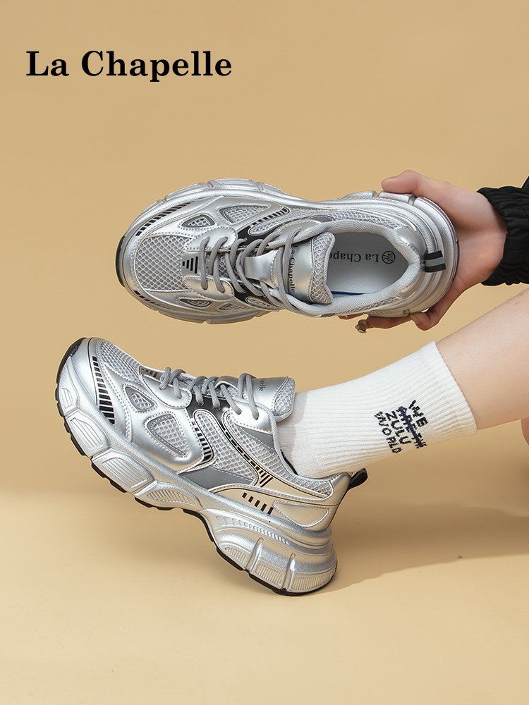 Rachel's big, silver old man's shoes, 2024 spring and autumn's new soft net running shoes