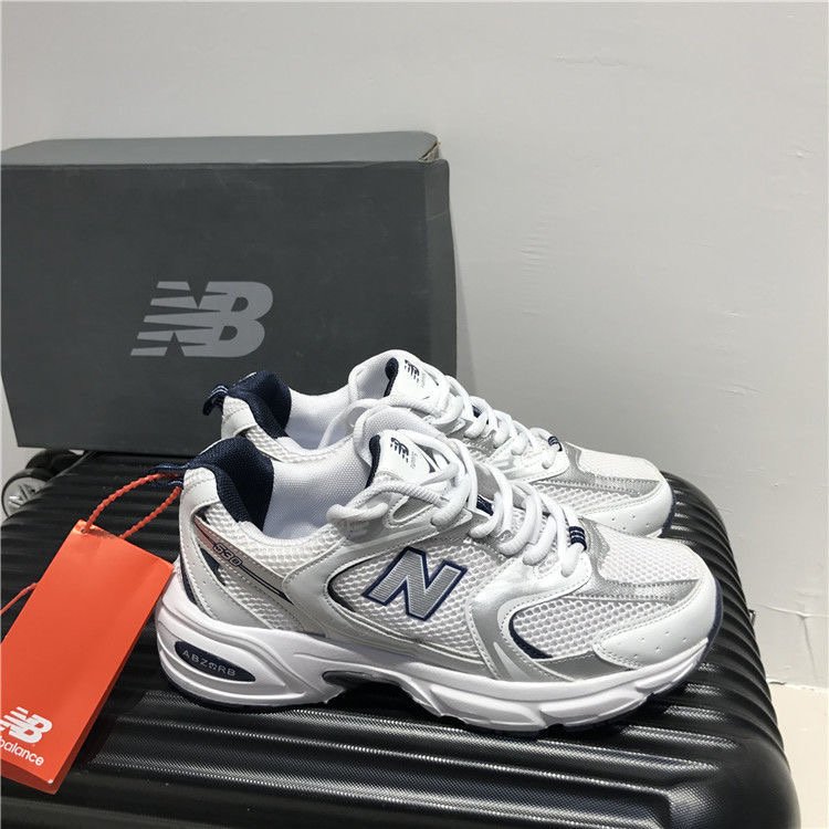 Old man's ulzzang sneakers, 530 webs, boys and girls running in the white and silver NB pairs