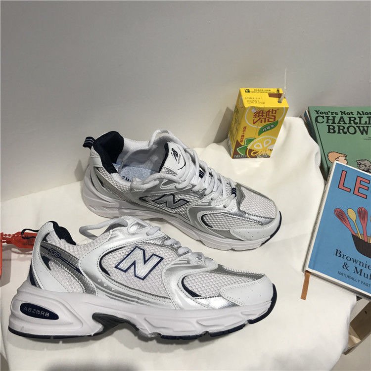 Old man's ulzzang sneakers, 530 webs, boys and girls running in the white and silver NB pairs