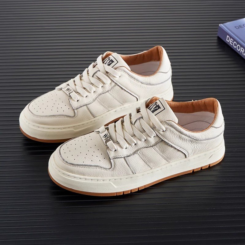 Mallerson's leather-skinned white-shoe-skinned oxen-skin 2024 new man's sports and leisure shoes