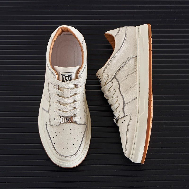 Mallerson's leather-skinned white-shoe-skinned oxen-skin 2024 new man's sports and leisure shoes