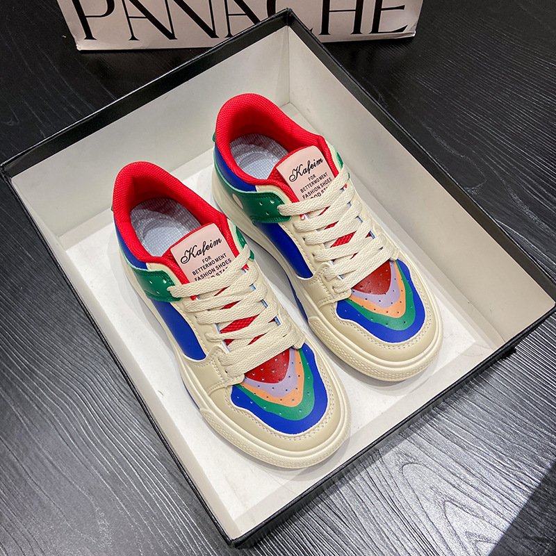 the white-coloured girl, 2024 spring and summer rainbow ins sports shoes, breathed in the leisure-board shoes