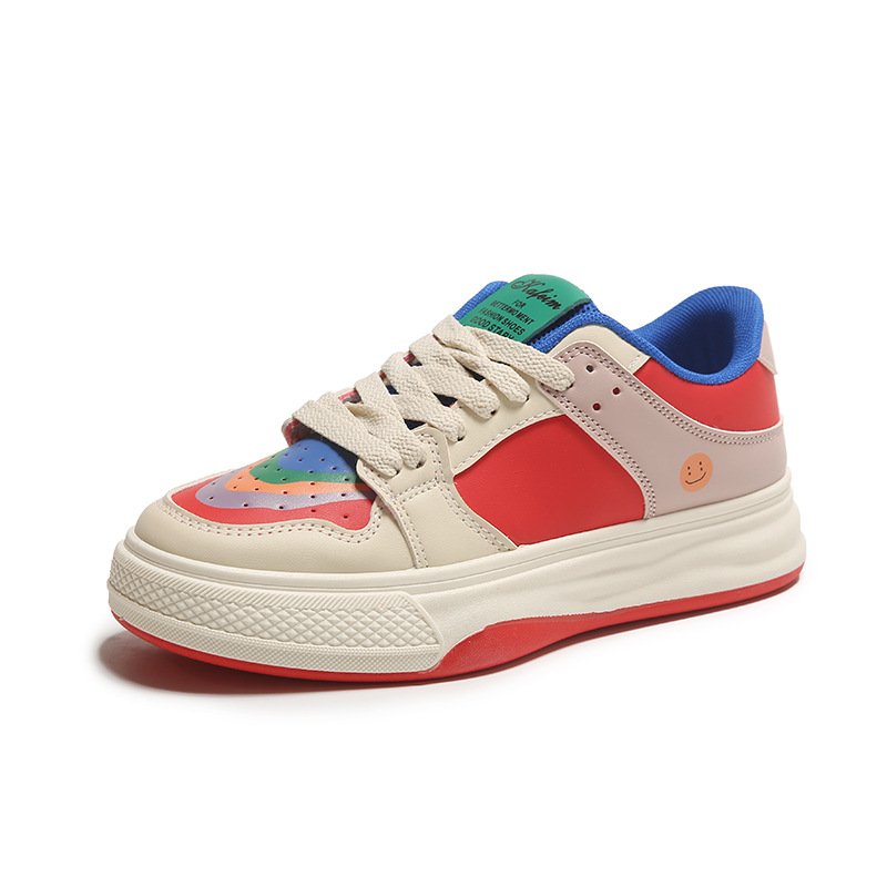 the white-coloured girl, 2024 spring and summer rainbow ins sports shoes, breathed in the leisure-board shoes