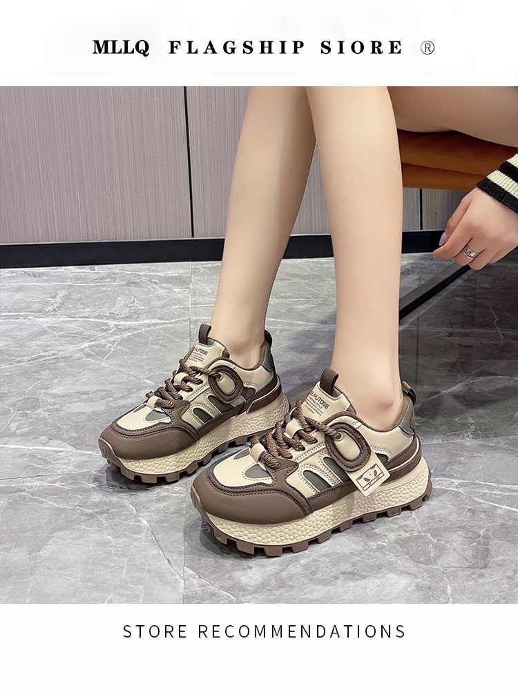 Old man's shoes and girls' 2024 springs with a thicker and taller foot-shoe-skinned soft-skinned sports lady's shoes