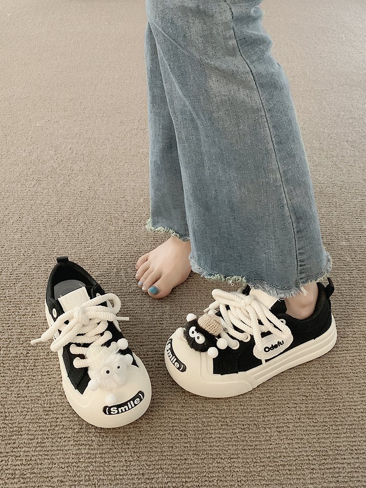 Black-Handed Agander Shoegirls 2024 Spring-Autumn Newly Retrospected White Shoeboard Shoes
