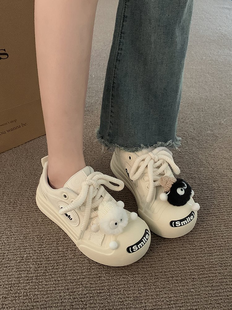 Black-Handed Agander Shoegirls 2024 Spring-Autumn Newly Retrospected White Shoeboard Shoes