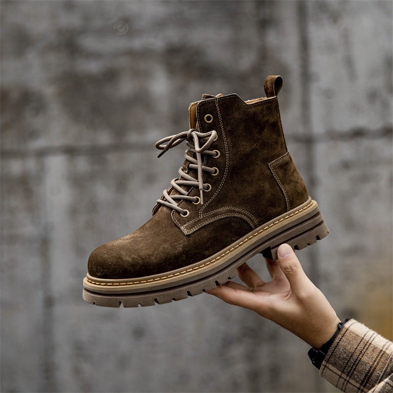 Fashion New Design Men Work Boots Platform Leather Warm Shoes Thick-Soled Lace Up Men Ankle Boots