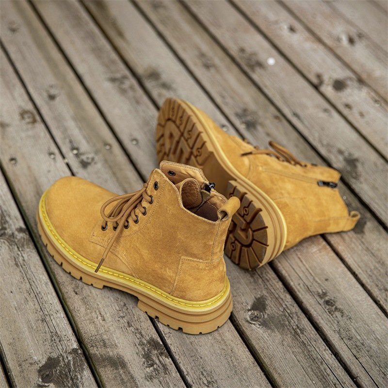 Fashion New Design Men Work Boots Platform Leather Warm Shoes Thick-Soled Lace Up Men Ankle Boots