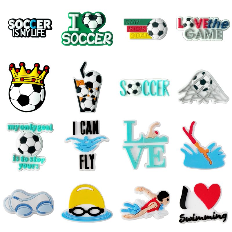 New Balls Accessories PVC Shoe Decoration Baseball Softball Volleyball Swimming Football Soccer Shoe Charms Wholesale Custom