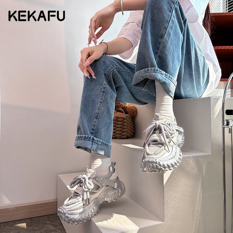 Cocave's silver old man's shoe girl's 2024 new spring and autumn