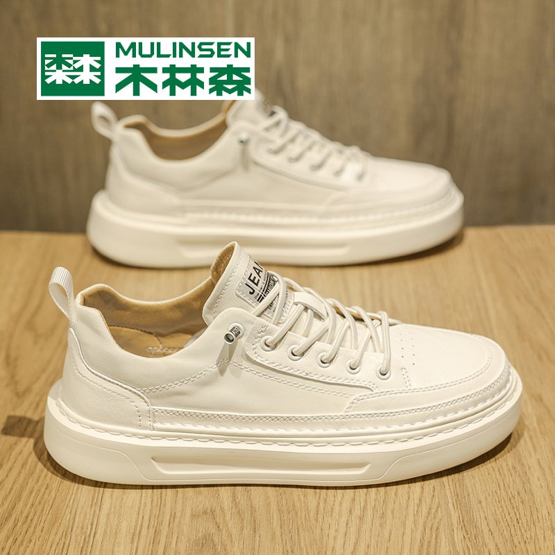 Mullinson male shoes aired white leather shoes, 2024 new spring and autumn men's sports soft-skinned summer shoes