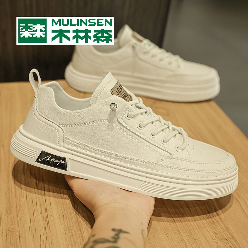 Mullinson male shoes aired white leather shoes, 2024 new spring and autumn men's sports soft-skinned summer shoes