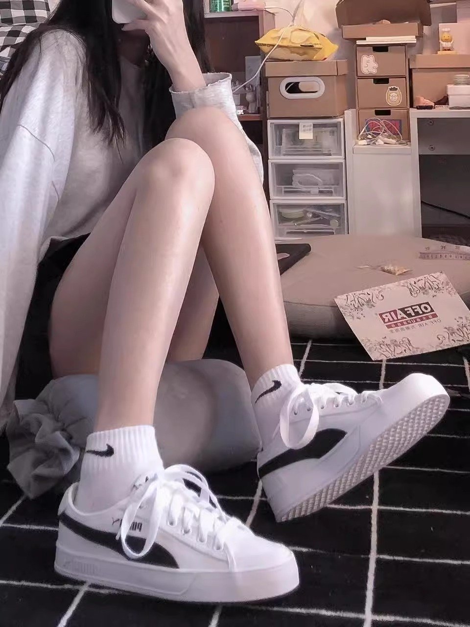 PUMA HORSE GIRLS' SHOES SMASH V2 BLACK & WHITE SHOE-SKIN-FACE-FACE-FACE-FACE-FACE-FACE-SHOES