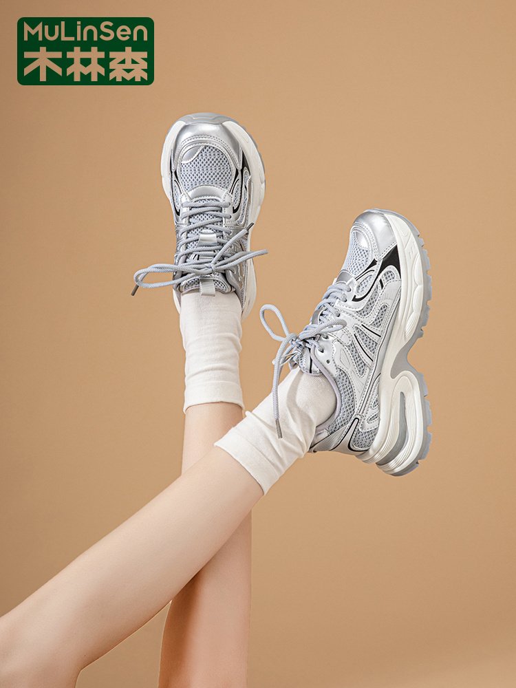 Old Mullinson's shoegirls, 2024 new autumn silver-heavy sneakers