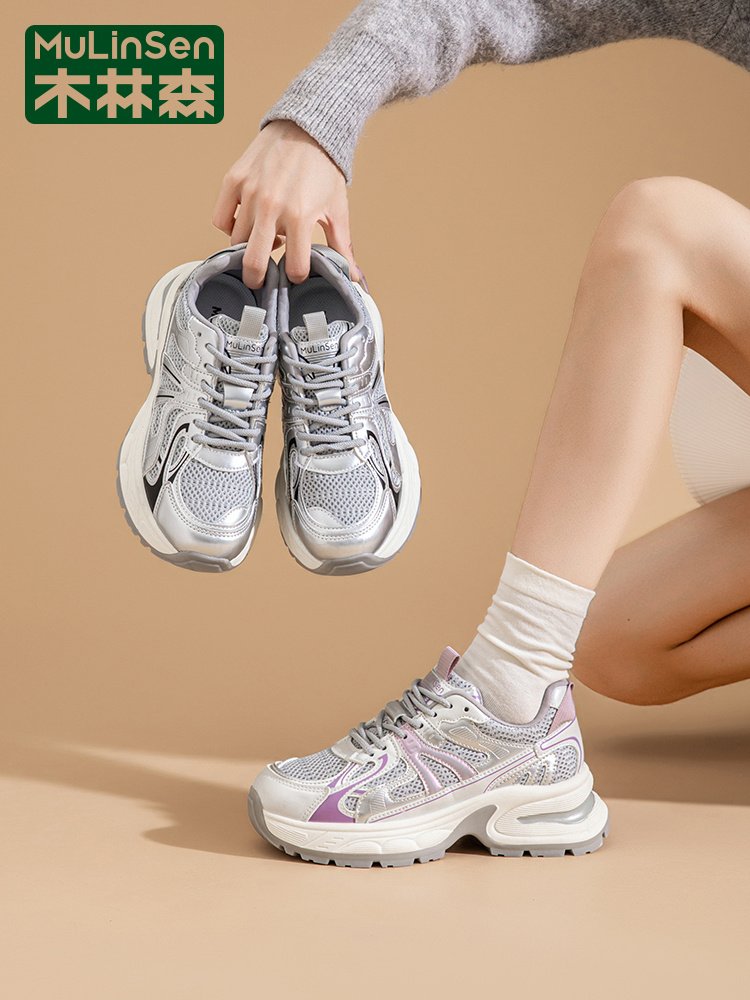 Old Mullinson's shoegirls, 2024 new autumn silver-heavy sneakers