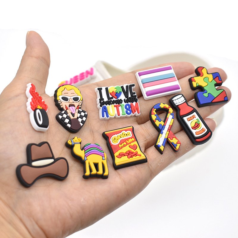 New custom design pvc shoe decoration accessories regular cute cartoon soccer football team logo inside out 2 clog shoe charms