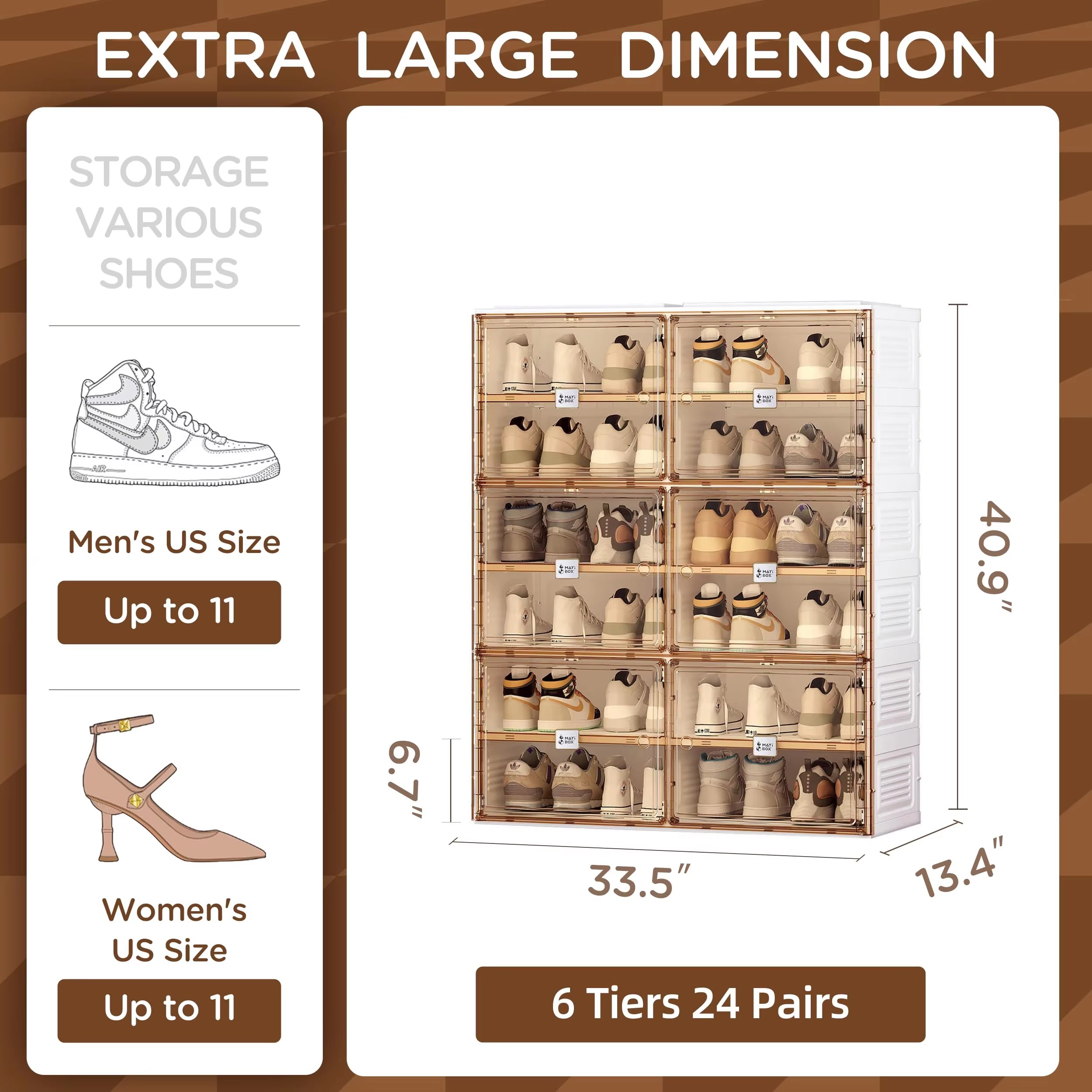 All-in-one Large Sneaker Cabinet Bins Boots Rack Organizer Luxury Folding Plastic Shoe Storage Box with Magnetic Clear Door