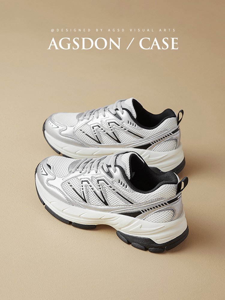 Old Lion on silver sneakers, 2024 new Autumn, light on the bottom and light on the mountain
