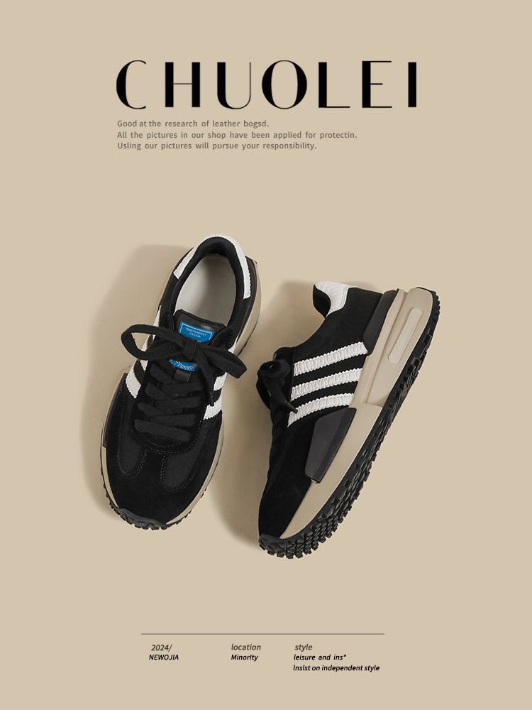 Black Agam Shoe Woman 2024 spring and fall retrospect for old-time, small-time, fat-ass waffles, old dad