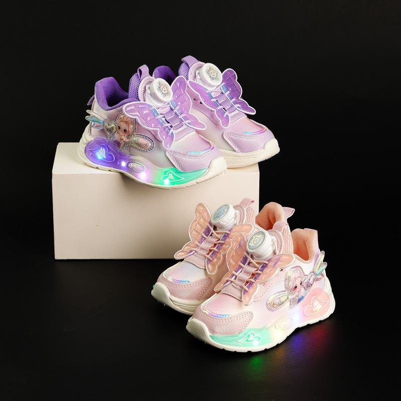 Children's Shoes Wholesale 2024 Spring Children's Leather Luminous Lighted Sports Shoes Running Shoes
