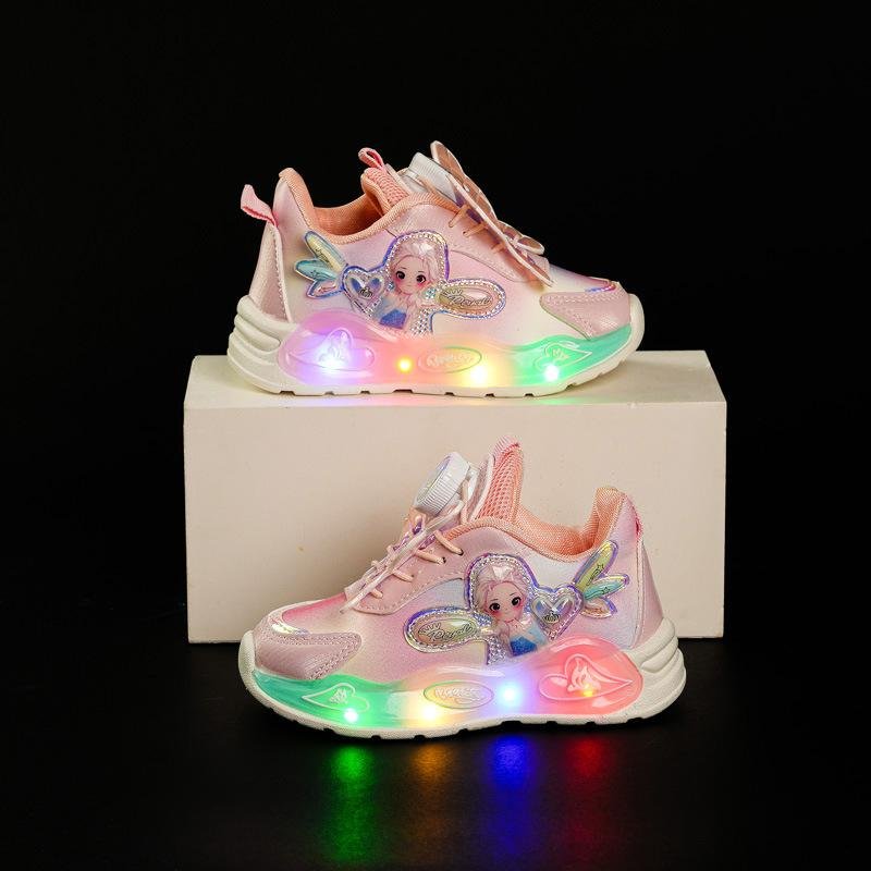 Children's Shoes Wholesale 2024 Spring Children's Leather Luminous Lighted Sports Shoes Running Shoes