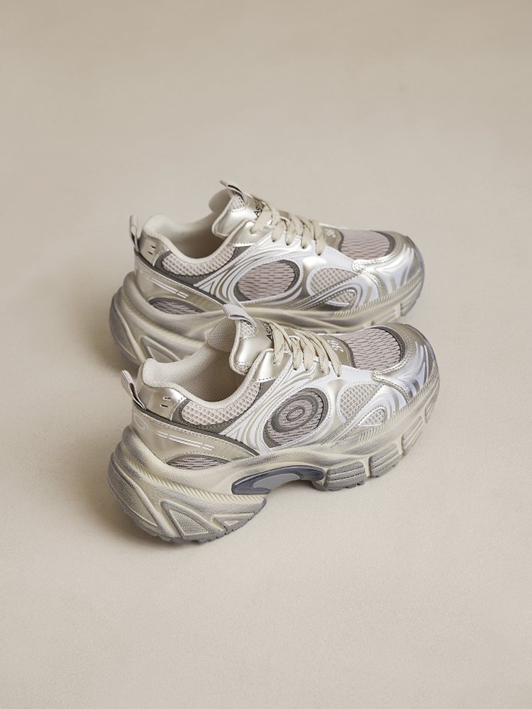 The silver turbo old man's shoe girl's 2024 new spring, autumn, and dirty shoes' leisure movement has grown thick and high