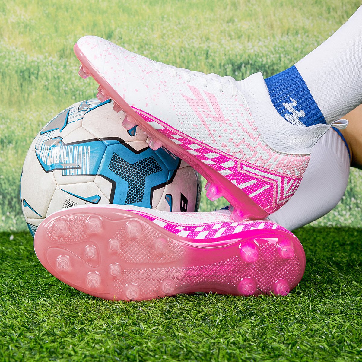 Wholesale football shoes long nail broken nail high top grass sports training shoes