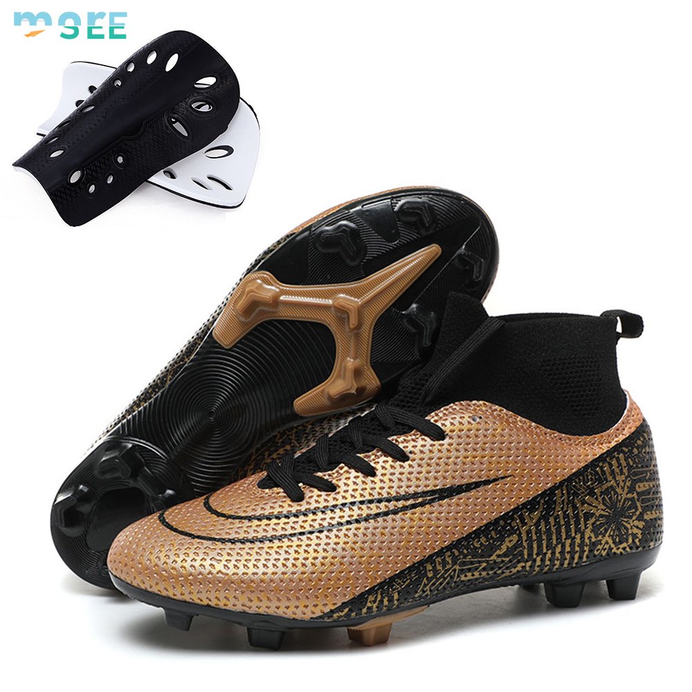 SeeMore Brand Mens Indoor Lightweight Original Training Soccer Shoes Kit With Shin Pads Football Boots Soccer Cleats