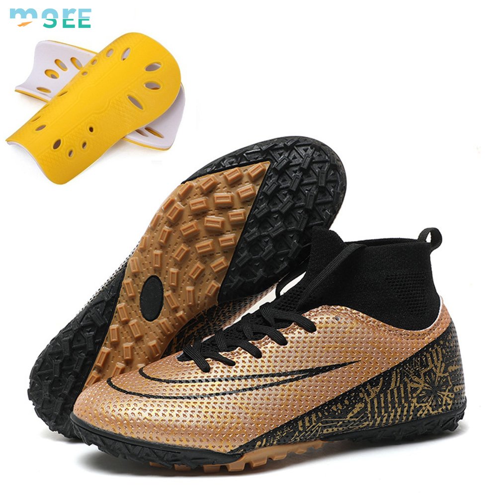 SeeMore Brand Mens Indoor Lightweight Original Training Soccer Shoes Kit With Shin Pads Football Boots Soccer Cleats