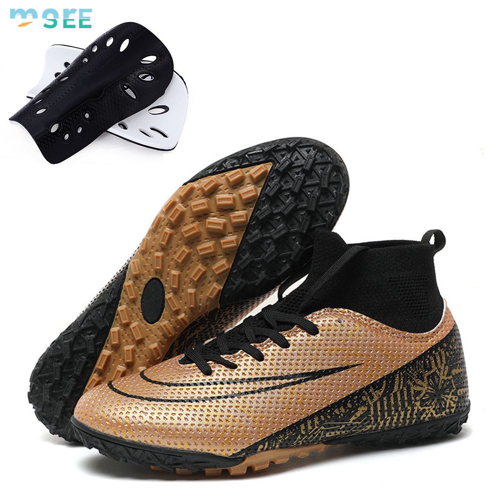 SeeMore Brand Mens Indoor Lightweight Original Training Soccer Shoes Kit With Shin Pads Football Boots Soccer Cleats