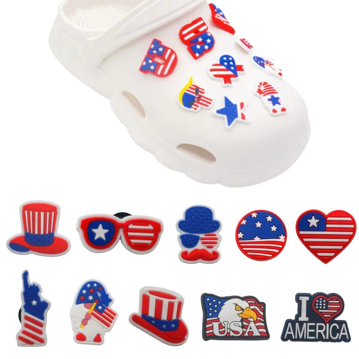 2024 Hot Selling Premier League Shoe Charms Wholesale USA Flag Shoe Decorations Accessories Independence Day Shoe Charm For Clog