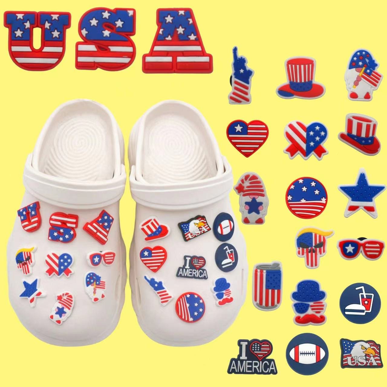 2024 Hot Selling Premier League Shoe Charms Wholesale USA Flag Shoe Decorations Accessories Independence Day Shoe Charm For Clog