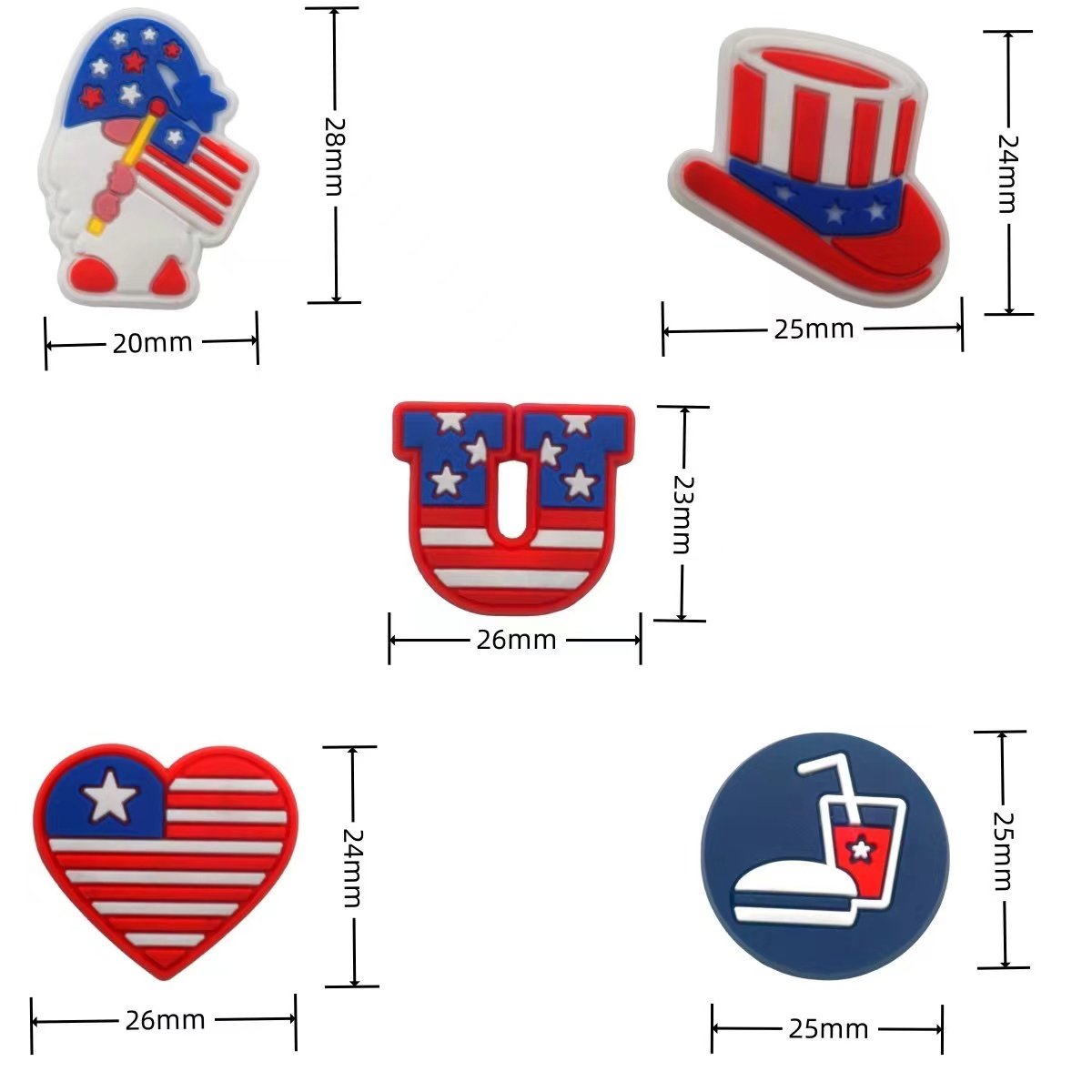 2024 Hot Selling Premier League Shoe Charms Wholesale USA Flag Shoe Decorations Accessories Independence Day Shoe Charm For Clog