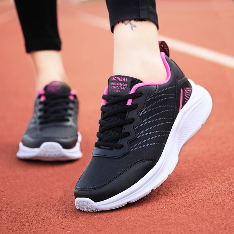 Backshoes, black sports shoes, ma'am shoes, 2024, new leather-covered waterproof lady running shoes