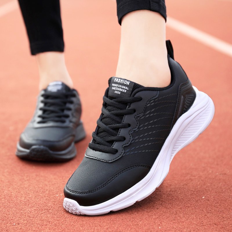 Backshoes, black sports shoes, ma'am shoes, 2024, new leather-covered waterproof lady running shoes