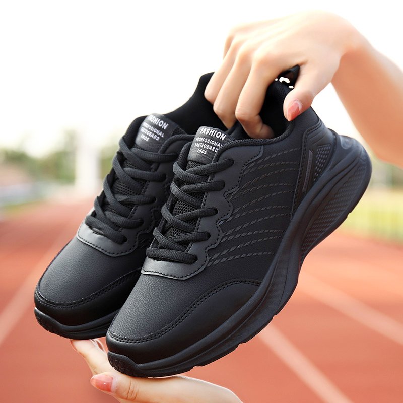 Backshoes, black sports shoes, ma'am shoes, 2024, new leather-covered waterproof lady running shoes