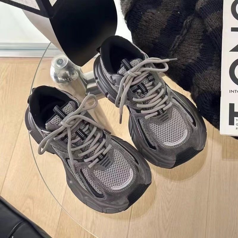 The same old man's shoe girl's 2024 new spring and fall light on a thick bottom sports shoe net round