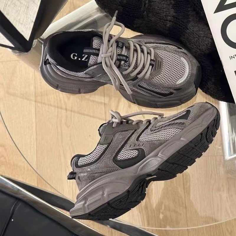 The same old man's shoe girl's 2024 new spring and fall light on a thick bottom sports shoe net round